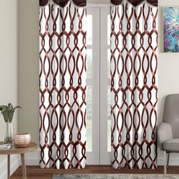 Cortina Brown & White Set of 2 Fancy Valance Abstract Printed Long Door Curtains-picture-13