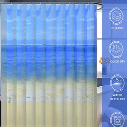 Kuber Industries 3-Pcs Blue & BeigePrinted Shower Curtains image 4