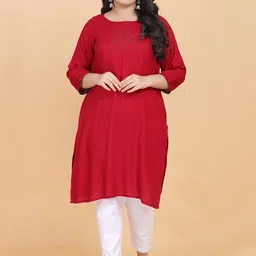 LastInch Women Maroon Flared Sleeves Thread Work Kurta image 1