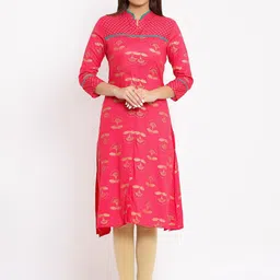 HERE&NOW Coral Mandarin Collar Ethnic Motifs Printed A-Line Kurta image 1