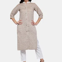 Aarsha Women Brown Solid Straight Fit Cotton Kurta image 1