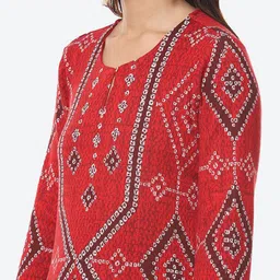 Biba Red Geometric Printed Straight Fit Kurti image 2