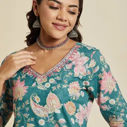 Sangria Floral Printed Pure Cotton A Line Kurta image 2