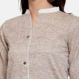 Aarsha Women Brown Solid Straight Fit Cotton Kurta image 2