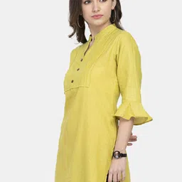 Aarsha Yellow Solid A-Line Pure Cotton Pleated Kurti image 4