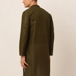 Jompers Men Olive Green Thread Work Kurta image 2