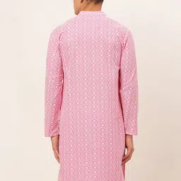 Jompers Men Pink Ethnic Motifs Embroidered Thread Work Kurta image 4