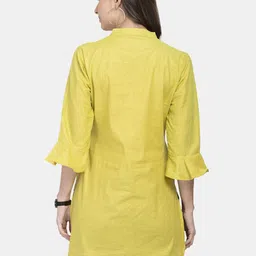 Aarsha Yellow Solid A-Line Pure Cotton Pleated Kurti image 5