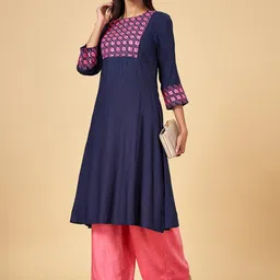 YU by Pantaloons Yoke Design Round Neck Mirror Work Straight Kurta image 5