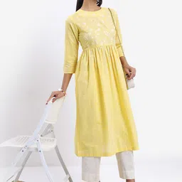 Vishudh Round Neck Floral Printed Pure Cotton A-Line Kurta image 5
