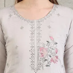 KALINI Women Embroidered Regular Sequinned Chanderi Cotton Kurta with Trousers & With Dupatta image 5