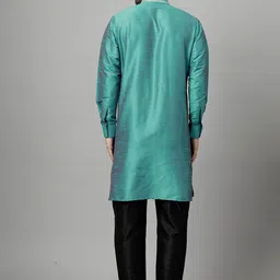 Utsav Fashion Men Yoke Design Pleated Mirror Work Dupion Silk Kurta with Trousers image 2