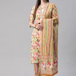 Readiprint Fashions Floral Printed Sequinned Pure Cotton Kurta with Trousers & Dupatta image 1