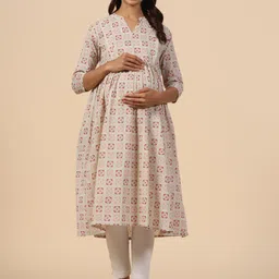 CRAFIQA Floral Printed Maternity Mandarin Collar Pure Cotton Anarkali Kurta-picture-20