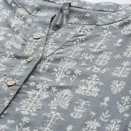 HERE&NOW Grey & White Ethnic Motifs Print Pure Cotton Kurti image 3
