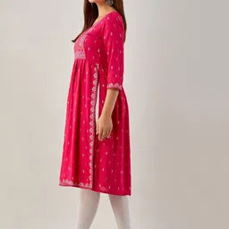 KALINI Ethnic Motifs Printed Mirror Work Kurta image 3