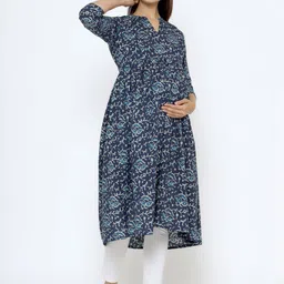 CRAFIQA  Floral Printed Maternity & Nursing Cotton Anarkali Kurta image 5