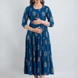 Pranati Enterprise Floral Print  Anarkali Maternity Ethnic Dress image 5