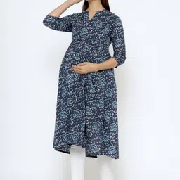CRAFIQA  Floral Printed Maternity & Nursing Cotton Anarkali Kurta image 4