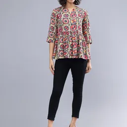 Cot'N Soft Geometric Printed V-Neck Pure Cotton Empire A-Line Kurti image 4