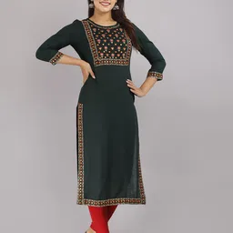 KALINI Ethnic Motifs Embroidered Mirror Work Straight Kurta image 3