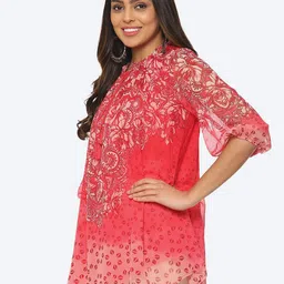 Biba Floral Printed Tie-Up Neck Puff Sleeves Top image 4