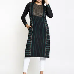 KEIKO Round Neck Jacquard A-Line Acrylic Kurta image 5