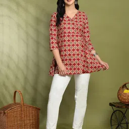 FERANOID Floral Printed V-Neck Pure Cotton Angrakha A-Line Kurti image 5