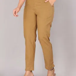 aviigatt Women Regular Fit Brown Pure Cotton Trousers-picture-19