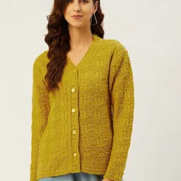 rivza Women Solid V Neck Yellow Sweater-picture-15