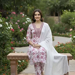 fabricfetch Tina Printed, Embroidered, Embroidered Kurta, Trouser/Pant & Dupatta Set-picture-23