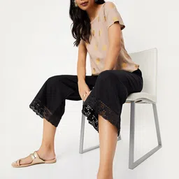 max Women Regular Fit Black Cotton Blend Trousers-picture-24