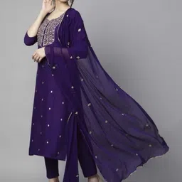 anjiki Women Cotton Blend Kurti Pant Dupatta Set image 3