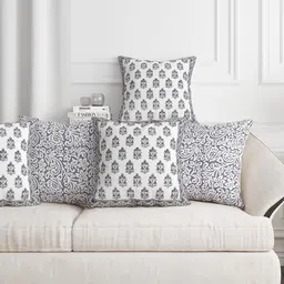 Sangria Grey 5 Pieces Printed Printed Pure Cotton Square Cushion Covers-image-19