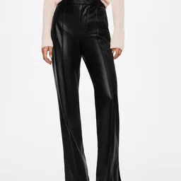 MANGO Women Black Solid Straight Fit High-Rise Pleated Trousers-image-1