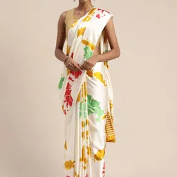 Satrani White & Gold-Toned Silk Blend Printed Saree-picture-39