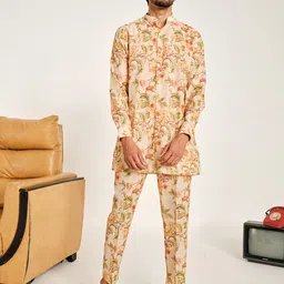 Project Bandi Floral Printed Regular Chanderi Cotton Kurta with Trousers image 3