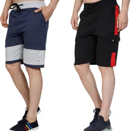 gyrfalcon Pack of 2 Self Design Men Dark Blue, Black Regular Shorts-picture-23