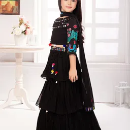 Tiny Kingdom Girls Embellished Mirror Work Ready to Wear Lehenga & Blouse With Dupatta image 4