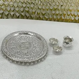 shri kaila mai traders German Silver Pooja Thali with Full Ghungroo Layer thali for Diwali, rakhi Brass-picture-20