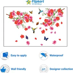 flipkart smartbuy 90 Humming Bird,Butterflies and Hibiscus Flower Self Adhesive Sticker image 2