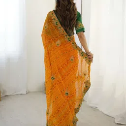 samah Printed, Embroidered Bandhani Lace, Georgette Saree image 2