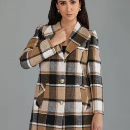 honnete 100 % Polyester Checkered Coat For Women image 4
