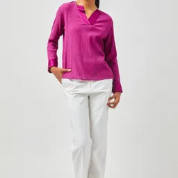 Contemponari Self Design V-Neck Casual Top With Trousers-picture-24