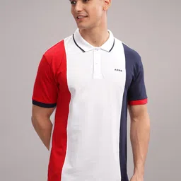 ADRO Colourblocked Polo Collar Short Sleeves Pure Cotton Regular T-shirt image 1