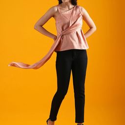 Globus Pink One Shoulder Tie-Ups Detailed Casual Top-picture-21