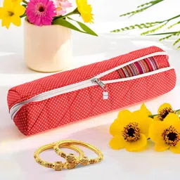 homestic Polka Dots Single-Rod Bangles Organisers Storage Box for Women | Red Bangles Pouch Vanity Box-picture-26