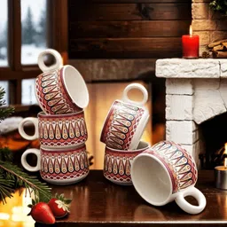 edencart Pack of 6 Ceramic Ethnic Tea Cups| Ideal for Everyday Tea and Coffee, Enhancing Your Daily Rituals image 2