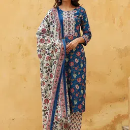 KALINI Floral Printed Gotta Patti Kurta & Trousers With Dupatta image 1