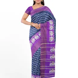 Florence Women Blue & Purple Kalamkari Printed Silk Blend Ready to Wear Bhagalpuri Saree-picture-35